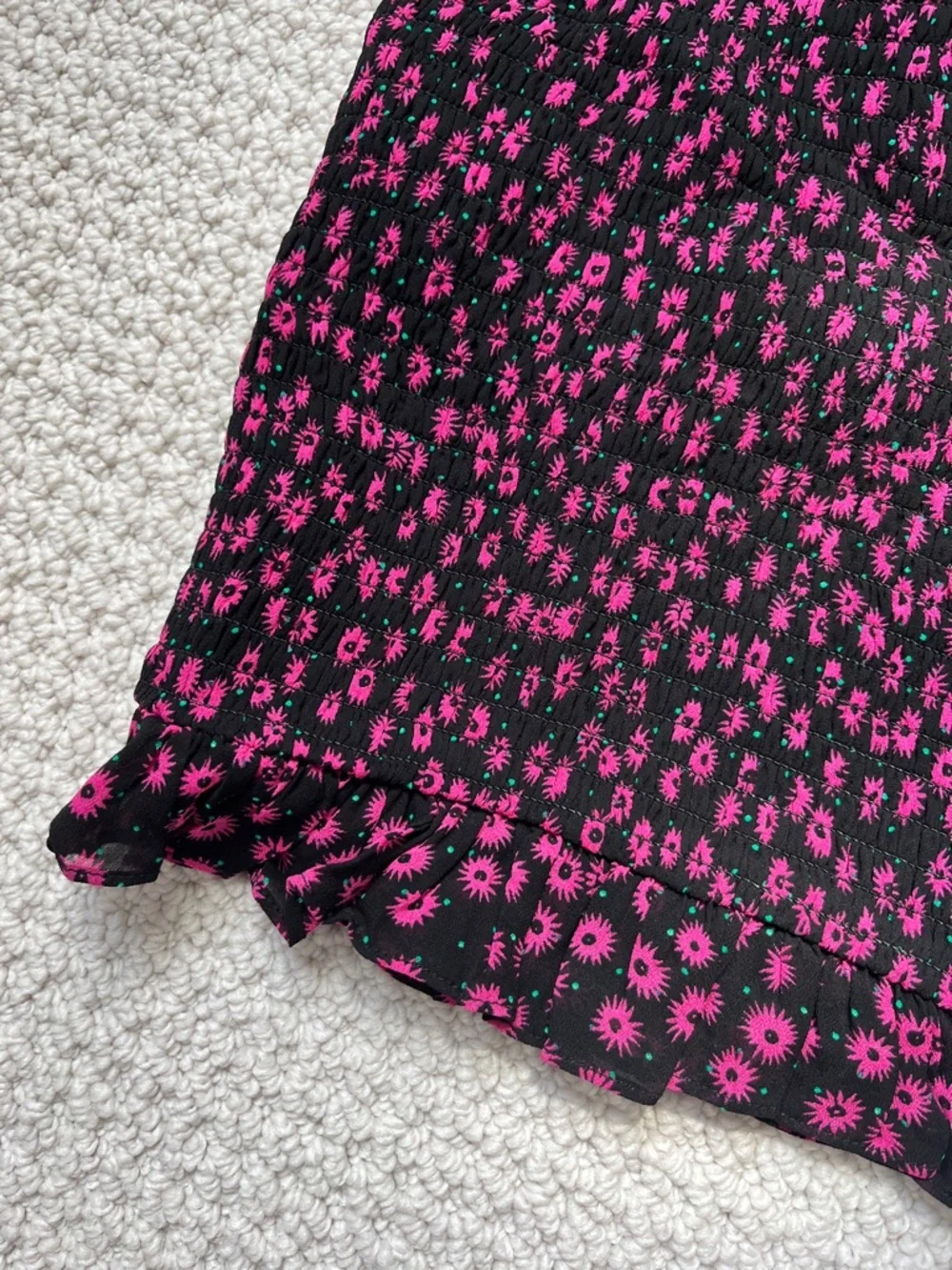 The Kooples Black Mini Skirt with Hot Pink Floral Print NWT S
